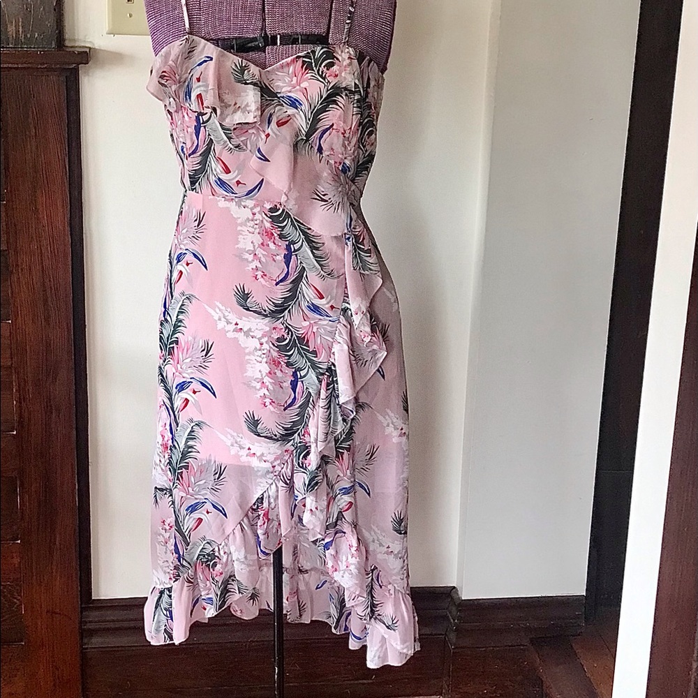Light pink floral dress with high-low hem